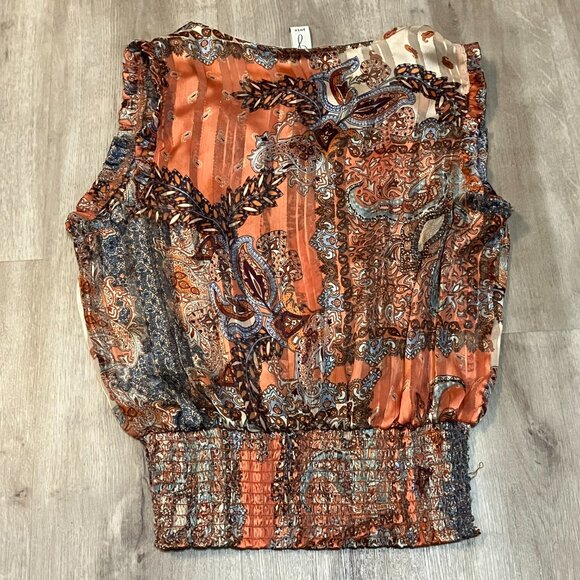 Joie Floral Print Smocked Waist Blouse Short Sleeve Size Small - Picture 6 of 6